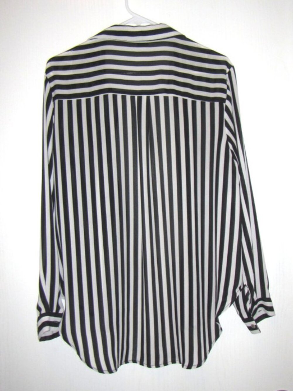 Sans Souci Black White Striped Long Sleeve Button Blouse Shirt MEDIUM - Picture 3 of 15